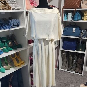 Vintage Halston Heritage Ivory Pleated Midi Dress